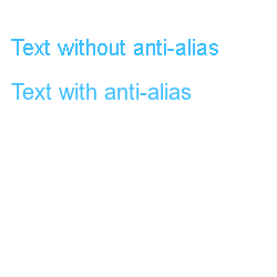 A comparison of aliased and anti-aliased text rendered in light blue.